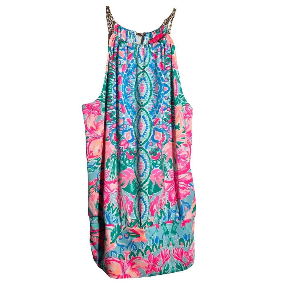 Lilly Pulitzer Women Bowen Halter Top In Pop Up Lilly of the Jungle Size S Chain